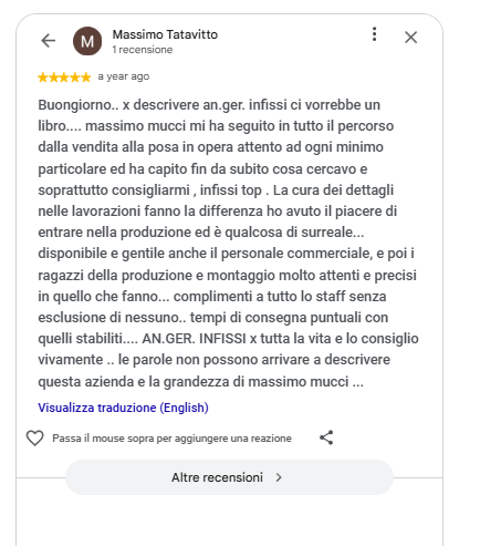 Recensione sull'esperienza con AnGer Infissi, dalla consulenza alla posa